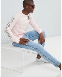 Hollister Colour Change Floral Logo Long Sleeve Top In Pink