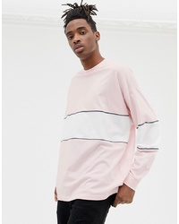 ASOS DESIGN Organic Oversized Longline Long Sleeve T Shirt With Colour Block And Piping In Pink