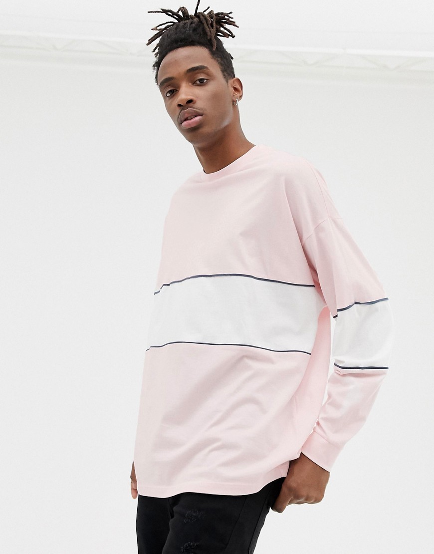 ASOS DESIGN Organic Oversized Longline Long Sleeve T Shirt With Colour  Block And Piping In Pink, $17, Asos