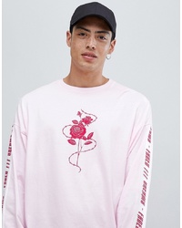 ASOS DESIGN Oversized Long Sleeve T Shirt With Rose And Text Sleeve Print