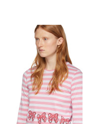 Comme Des Garçons Girl Pink And White Disney Edition Stripe Ribbons T Shirt