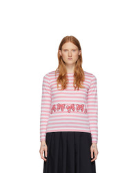 Comme Des Garçons Girl Pink And White Disney Edition Stripe Ribbons T Shirt