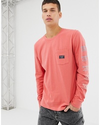Abercrombie & Fitch Pocket Logo Sleeve Print Long Sleeve Top In Coral