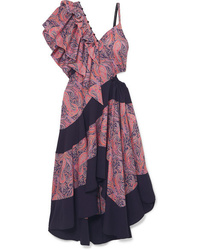 Loewe Cold Shoulder Ruffled Printed Cotton Jersey Maxi Dress