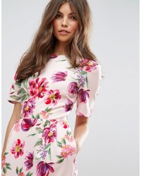 Asos Midi Wiggle Dress In Painted Floral Print