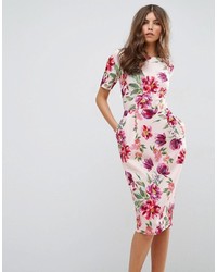 Asos Midi Wiggle Dress In Painted Floral Print