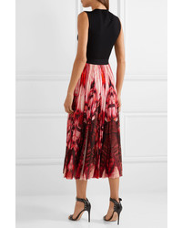 Alexander McQueen Stretch Jersey And Printed Stretch Knit Midi Dress