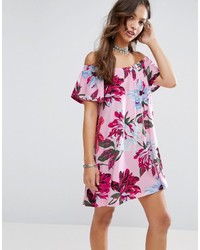 Pink Print Off Shoulder Dress