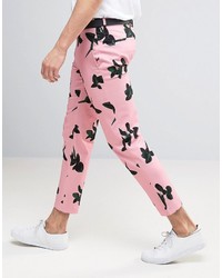Asos Skinny Crop Pant With Pink Floral Print