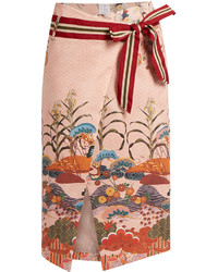 Stella Jean Numerosa Japanese Print Cotton Pencil Skirt