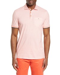 Ted Baker London Slim Fit Geo Print Short Sleeve Polo In Coral At Nordstrom