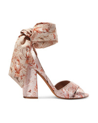 Pink Print Satin Heeled Sandals