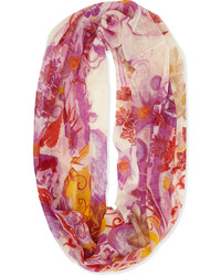 Vismaya Floral Print Silk Blend Infinity Scarf Pinkbeige
