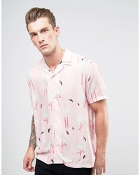 Asos Oversized Viscose Shirt With Flamingo Print And Revere Collar