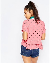 Lazy Oaf Short Sleeved Shirt With Frill Hem In Watermelon Print