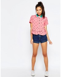 Lazy Oaf Short Sleeved Shirt With Frill Hem In Watermelon Print