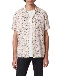 AllSaints Amore Heart Print Short Sleeve Button Up Camp Shirt