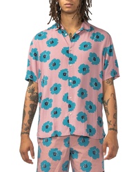 Barney Cools Holiday Flower Print Short Sleeve Button Up Shirt
