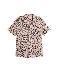 Topman Leopard Print Short Sleeve Button Up Camp Shirt