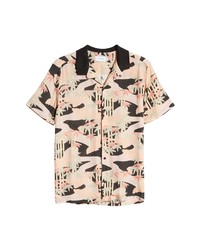 Topman Palm Camo Print Short Sleeve Button Up Shirt
