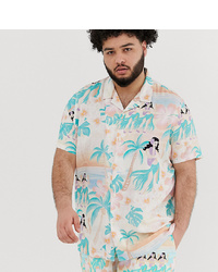 ASOS DESIGN Plus Co Ord Oversized Fit Hawaiian Shirt In Pink With Revere Collar