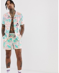 ASOS DESIGN Relaxed Hawaiian Shirt In Pink With Revere Collar