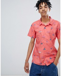 Tommy Jeans Summer Flamingo Print Camp Shirt Short Sleeve Regular Fit In Pink