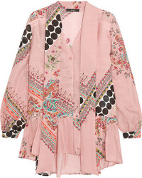 Etro Pussy Bow Printed Silk Blouse Pink