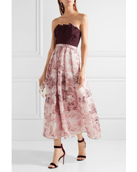 Oscar de la Renta Duchesse Satin And Printed Silk Organza Dress Blush