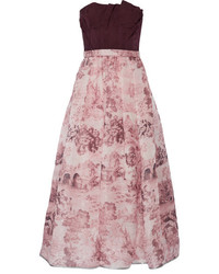 Oscar de la Renta Duchesse Satin And Printed Silk Organza Dress Blush