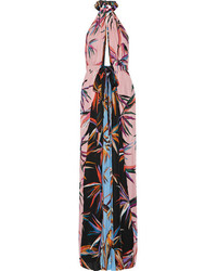 Emilio Pucci Printed Silk Crepe De Chine Halterneck Maxi Dress Pink