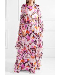 Emilio Pucci Ruffed Printed Silk Tte Maxi Dress