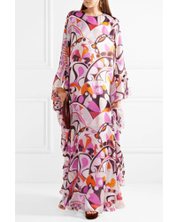 Emilio Pucci Ruffed Printed Silk Tte Maxi Dress