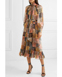 Zimmermann Ninety Six Ruffled Printed Silk Tte Midi Dress