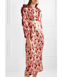 Mother of Pearl Wanda Ruffled Printed Silk Satin Midi Dress