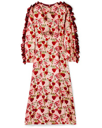 Mother of Pearl Wanda Ruffled Printed Silk Satin Midi Dress