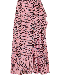 Pink Print Silk Midi Skirt