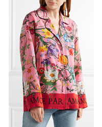 Gucci Printed Silk Crepe De Chine Shirt Pink