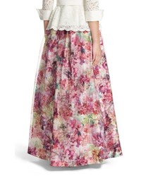 Eliza J Floral Print Organza Ball Skirt