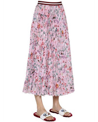 Stella Jean Floral Print Plisse Georgette Midi Skirt