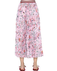 Stella Jean Floral Print Plisse Georgette Midi Skirt
