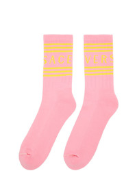 Versace Pink And Yellow 1990s Vintage Logo Socks