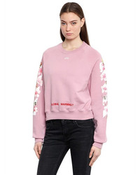 Off-White Cherry Blossom Crop Cotton Sweatshirt