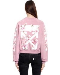 Off-White Cherry Blossom Crop Cotton Sweatshirt