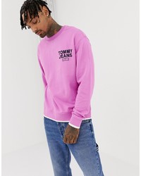 Tommy Jeans Small Chest Logo Crewneck Sweatshirt Relaxed Regular Fit In Pink