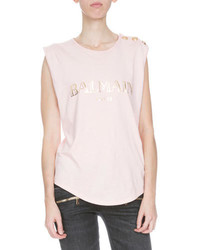 Balmain Sleeveless Logo Print Tee Pink