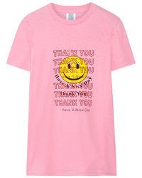 Rosie Assoulin Thank You Swarovski Crystal Embellished Printed Cotton Jersey T Shirt Pink