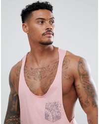 ASOS DESIGN Extreme Racer Back Vest With Raw Edge And Paisley Pocket Print