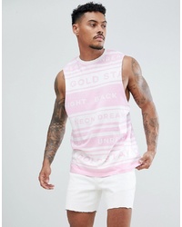 ASOS DESIGN Sleeveless T Shirt With Dropped Armhole And Text Stripe