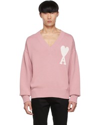 Pink Print V-neck Sweater